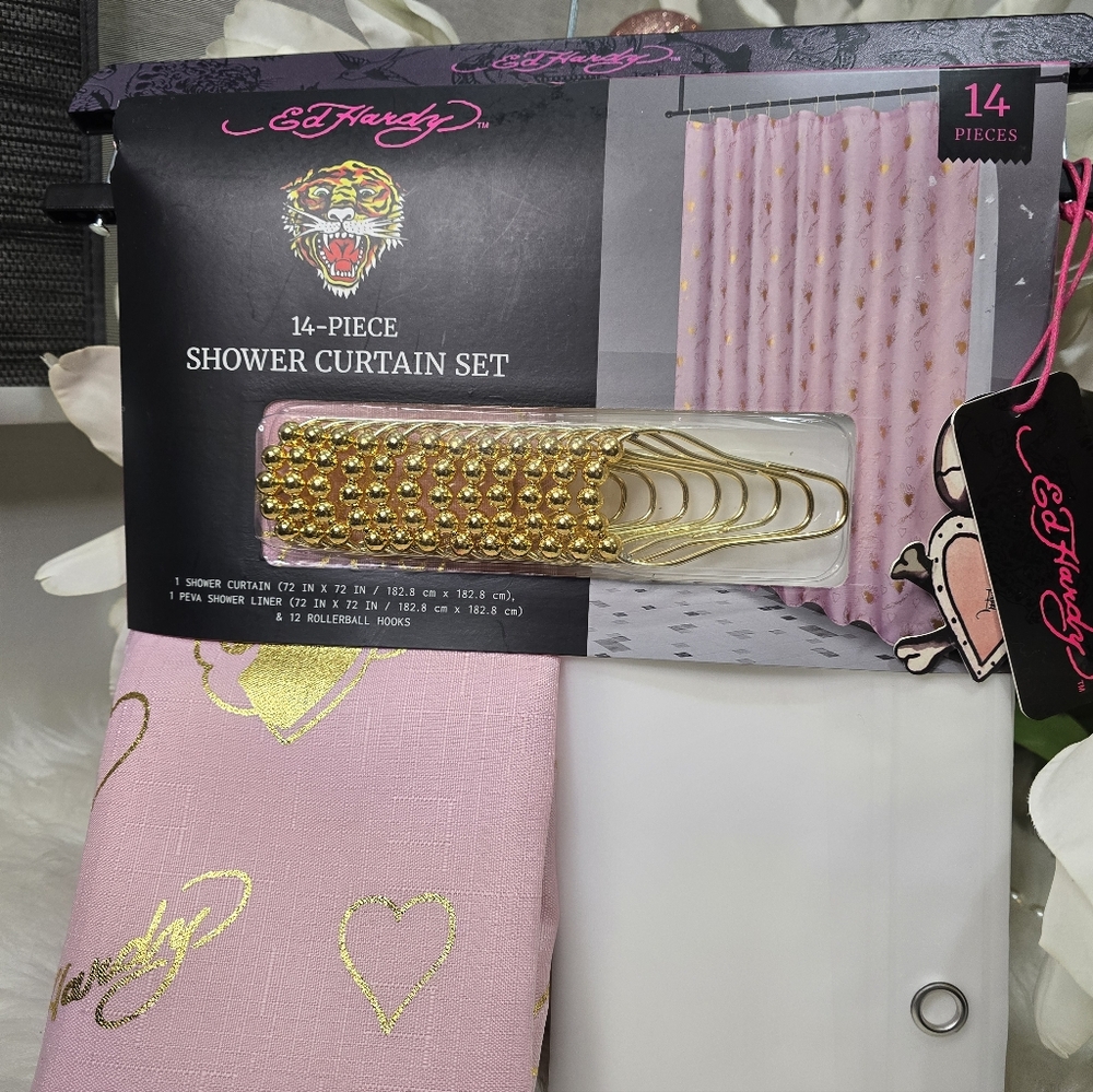 Ed Hardy 14 piece shower curtain set Brand new